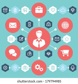 Flat Mobile UI Design. Infographic of network analytics - vector illustration