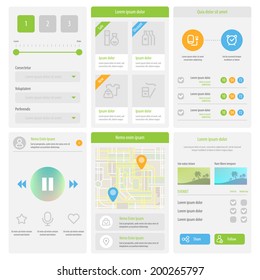 Flat Mobile UI Design. Set of flat web elements, icons and buttons for mobile app and web design. Vector eps 10.