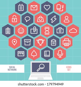 Flat Mobile UI Design. Social network icons set. Eps 10.