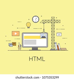 Flat mobile UI UX design web infographic concept illustration. Html coding for design interface. User interface experience, mockup, wireframe development concept.