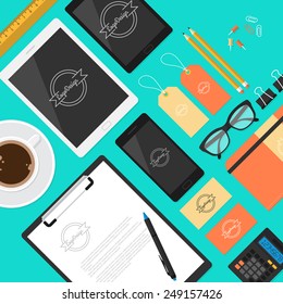 Flat mock up template for business workplace and branding design
