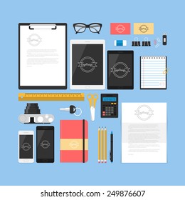 Flat mock up template for business workplace and branding design