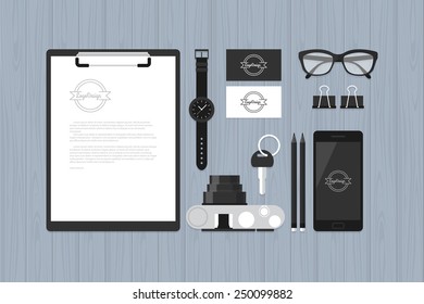 Flat mock up template for business workplace and branding design