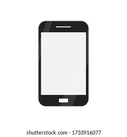 Flat mockup with black smartphone. Cellphone display front view mock up. Simple telephone vector icon.