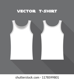 Flat mockup blank shirts. Summer clothing in the front and back. Template of white shirt for man and woman, male and female, boy and girl. Summer sportswear dress isolated on grey background.