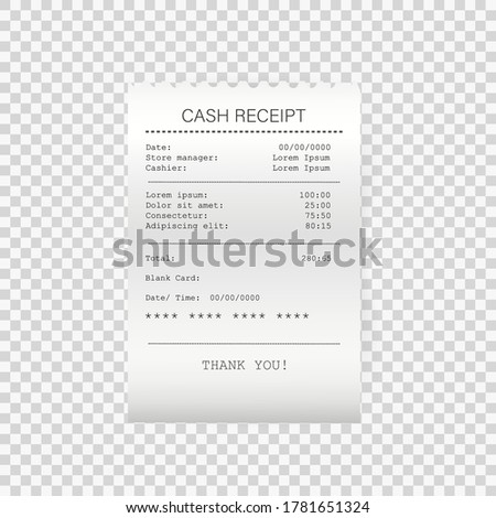 Flat mockup with check price on white background. Icon for print design.