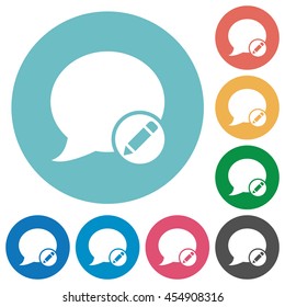 Flat Moderate blog comment icon set on round color background.