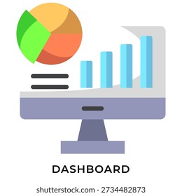 Flat Modern Analytics Dashboard Icon with Business Charts and Performance Data