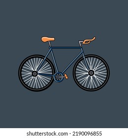 Flat modern bicycle illustration, blue bicycle vector icon, dark blue background. This vector can be used for design purposes.