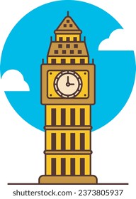 Flat Modern Big Ben London Landmark Vector Illustration 