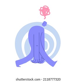 Carácter moderno plano de mal humor y burnou creativo. Estrés laboral, depresión, agotamiento. Ilustración de Business Concept con el hombre participando en actividades empresariales.