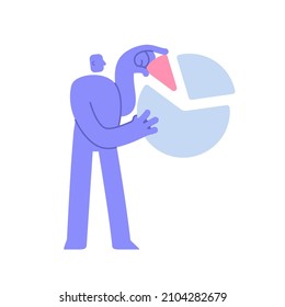 Flat modern character does analytics and data statistics. Report of growth, analytics, and statistics. Business Concept illustration with man taking part in business activities
