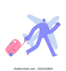 Flat modern character goes on a business trip. Business Concept illustration with man taking part in business activities. Vector illustration
