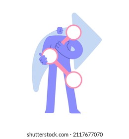 Flat modern character holds a sign to share icon. social media or network promotion, sharing posts. Business Concept illustration with man taking part in business activities.