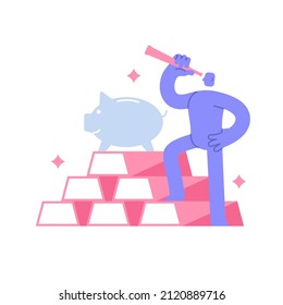 Flat modern character invests in gold for financial successful. Get rich from gold. growth perspective. Business Concept illustration with man taking part in business activities