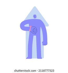 Flat modern character looking at his wristwatch. Time management, planning and control. Business Concept illustration with man taking part in business activities