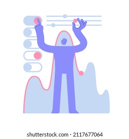 Flache, moderne Schrift macht Geschäftsanalyse. Finanzanalyse online, Business Management. Business Concept Illustration mit Menschen, die an geschäftlichen Aktivitäten teilnehmen.
