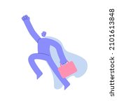 Flat modern character in a superman pose with bag strives for success. Business Concept illustration with man taking part in business activities. Vector illustration