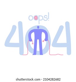 Flat modern character trying to connecting cables. Web online page with 404 not found error. Business Concept illustration with man taking part in business activities