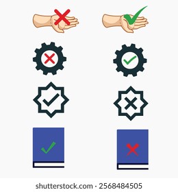 Flat and modern checkmark Green check mark, red cross mark icon set tick symbols, checklist signs, approval badge design, vector illustration