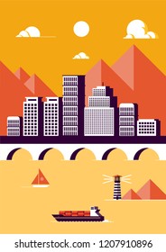 Flat Modern City Scape Illustration