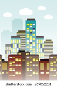 Flat modern city and transport. Vector illustration