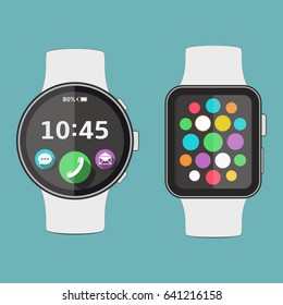 Flat modern and classic smart watches. Vector illustration.