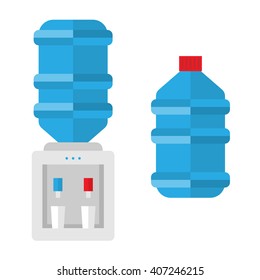 Flat modern cooler vector icon. Blue hot and cool water in tank. Plastic electric cooler and cup