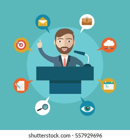 Flat modern design of Businessman presenting his ideas