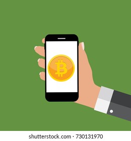 Flat modern design concept of bitcoin cryptocurrency technology, mining, e-wallet. EPS10