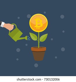Flat modern design concept of bitcoin cryptocurrency technology, mining, e-wallet. EPS10