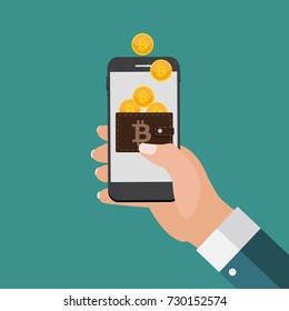 Flat modern design concept of bitcoin cryptocurrency technology, mining, e-wallet. EPS10