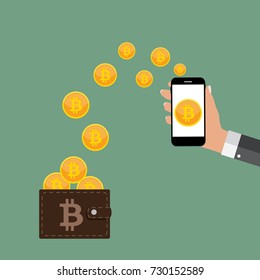 Flat modern design concept of bitcoin cryptocurrency technology, mining, e-wallet. EPS10