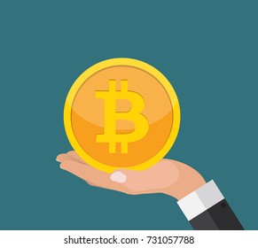 Flat modern design concept of bitcoin cryptocurrency technology, mining, e-wallet. EPS10