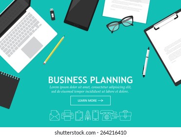 Flat modern design concept for business planning website banner