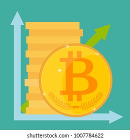 Flat modern design concept of cryptocurrency technology, bitcoin exchange, bitcoin mining, e-wallet