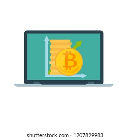 Flat modern design concept of cryptocurrency technology, bitcoin exchange, bitcoin mining, e-wallet