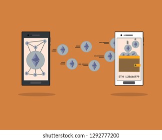 Flat modern design concept of cryptocurrency technology, ethereum transfer,e-wallet,e-wallet with ethereum