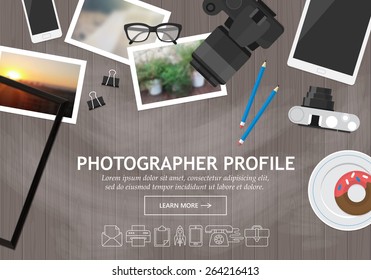 Flat Modern Design Concept For Photographer Profile Website Banner