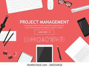 Flat modern design concept for project management website banner