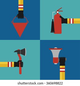 Flat Modern design fire fighting concept set