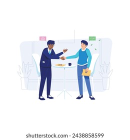 Flat modern design illustration businessman shaking hand after dealing transaction