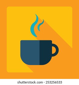 Flat modern design with shadow, cup of tea