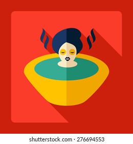 Flat modern design with shadow girl in bath