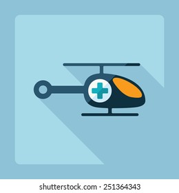 Flat modern design with shadow helicopter ambulance