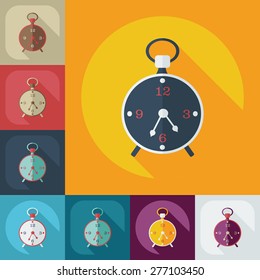 Flat modern design with shadow icon old alarm clock