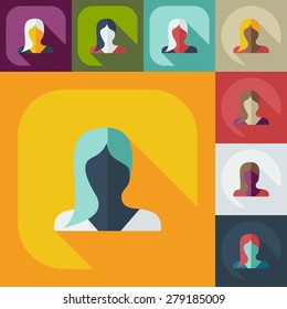 Flat modern design with shadow icon silhouette girl creative hairstyle