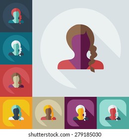 Flat modern design with shadow icon silhouette girl creative hairstyle
