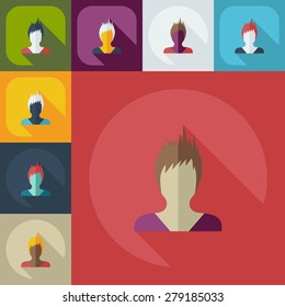 Flat modern design with shadow icon silhouette girl creative hairstyle