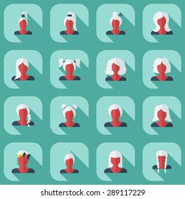 Flat modern design with shadow icon silhouette girl creative hairstyle